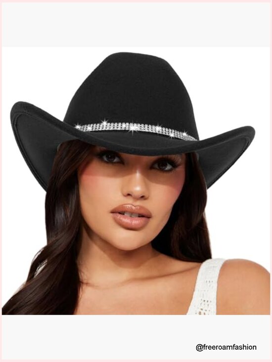 Felt Cowboy Cowgirl Hat with Band Adjustable Unisex main image 5
